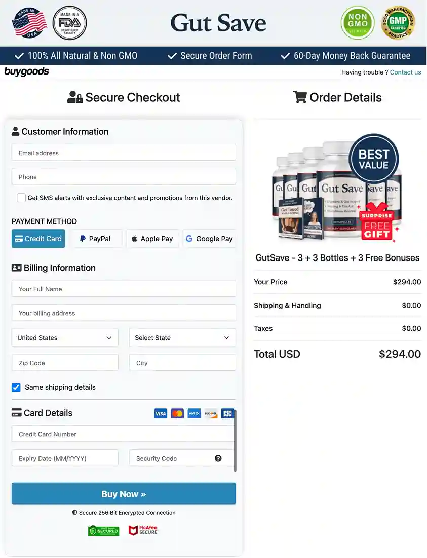 Gut Save Secure Payment Checkout